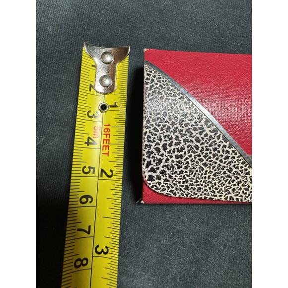 Vintage 1950s Red Hard Shell Leather Eyeglass Case Black Speckled Velvet Lined main image 8